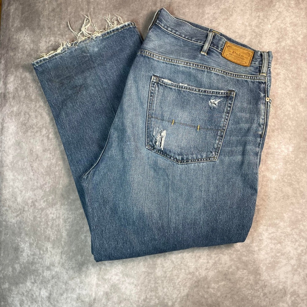 Polo Ralph Lauren Distressed Blue Jeans Mens 48x30 Authentic Dungarees Straight